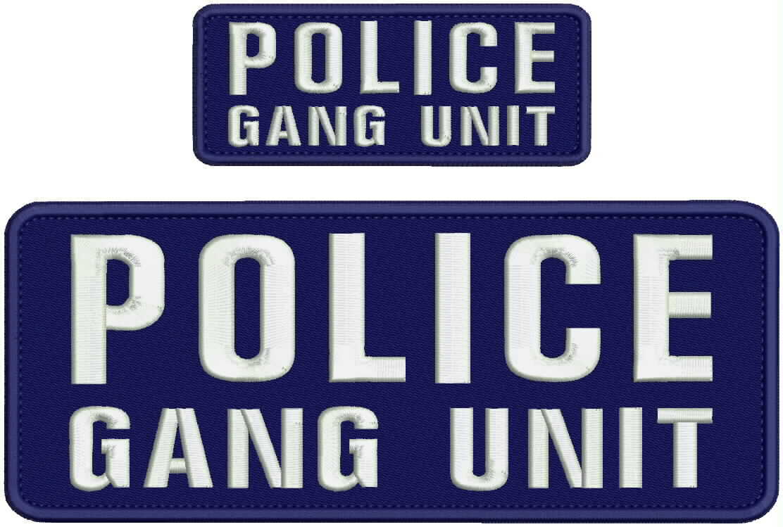 police gang unit embroidery patch 4x10 and 2x5 hook on back navy/white