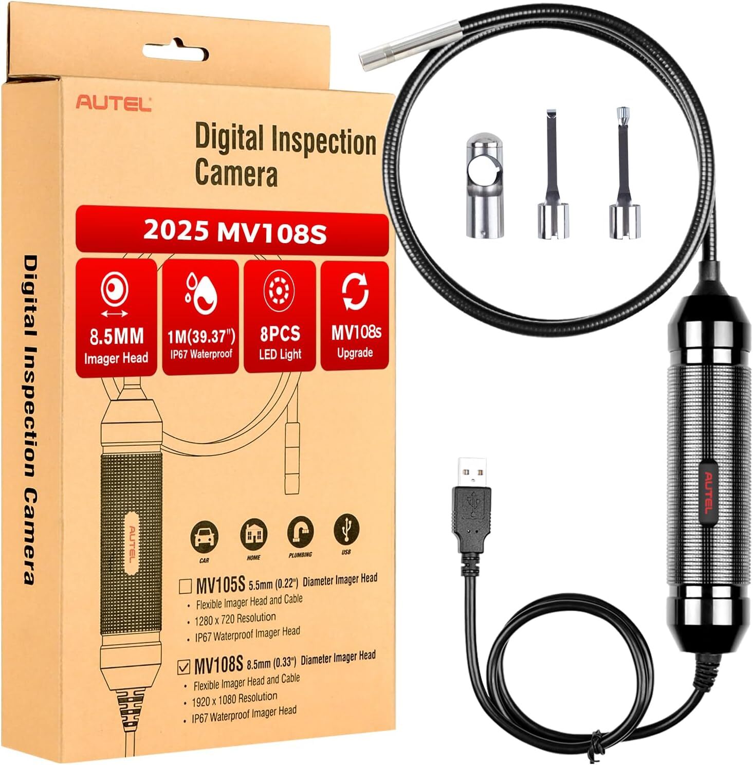 Autel MaxiVideo MV108S 8.5mm Borescope Inspection Camera Upgrade Of MV108/ MV105