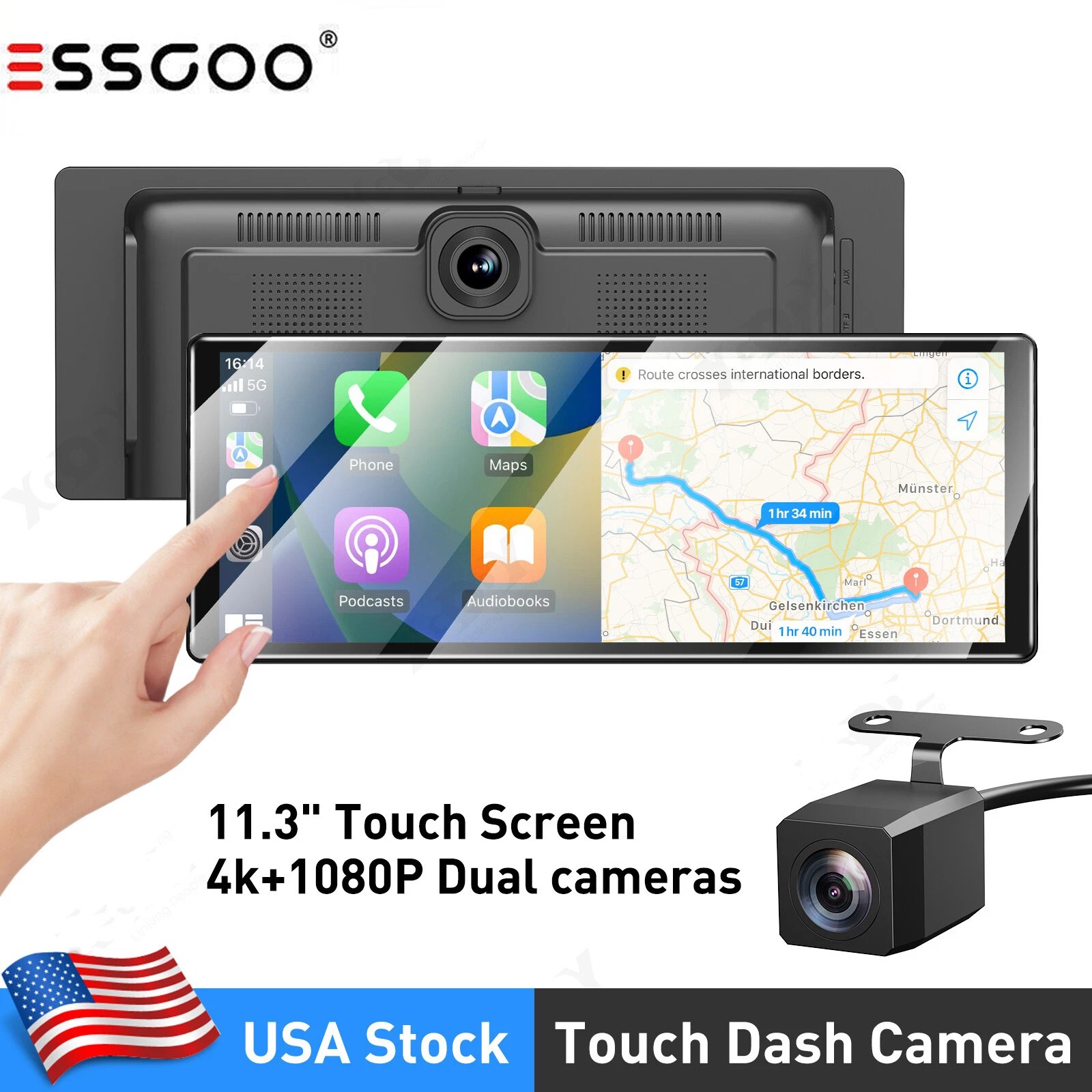 1180P Dash Cam 11" Portable Car Stereo Radio Wireless Apple Carplay&Android Auto