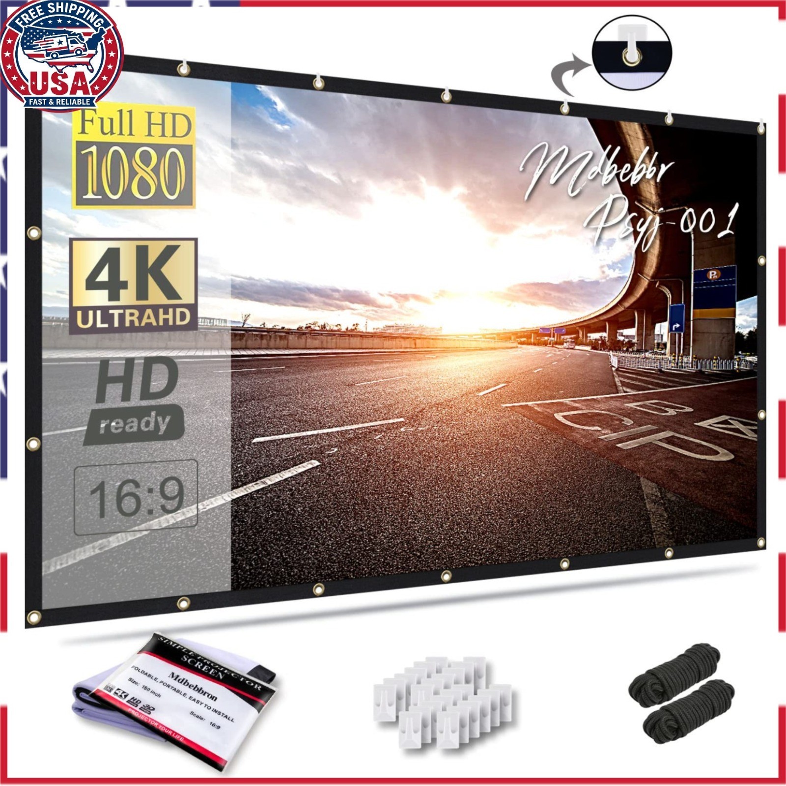 Mdbebbron 120" Projector Screen 16:9 Foldable Portable for Home & Outdoor