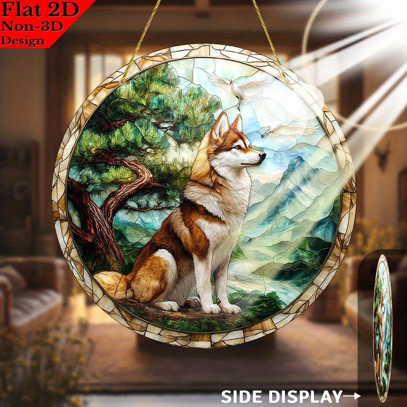 Cute Shiba Inu Acrylic Suncatcher Boho Nature Inspired Window Decoration Gift