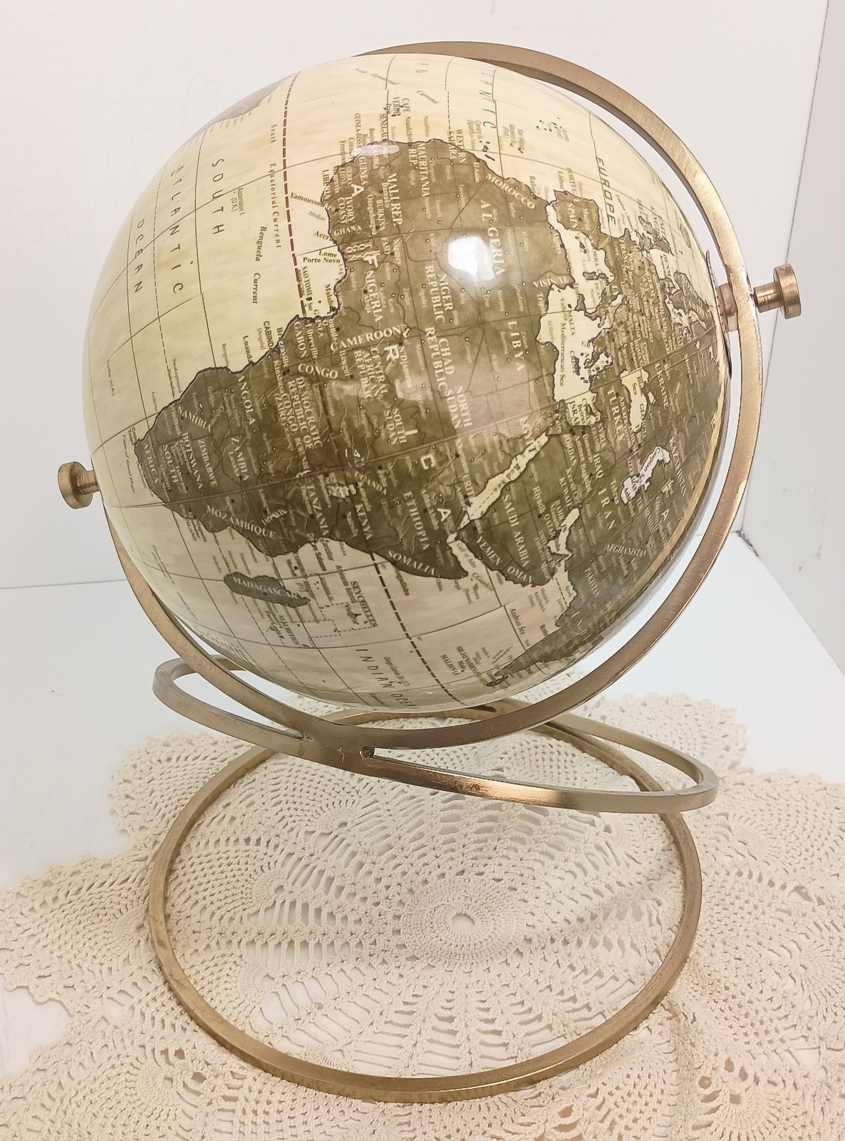 Decorative Modern Tabletop Globe 12 Inches Tall Gold Stand