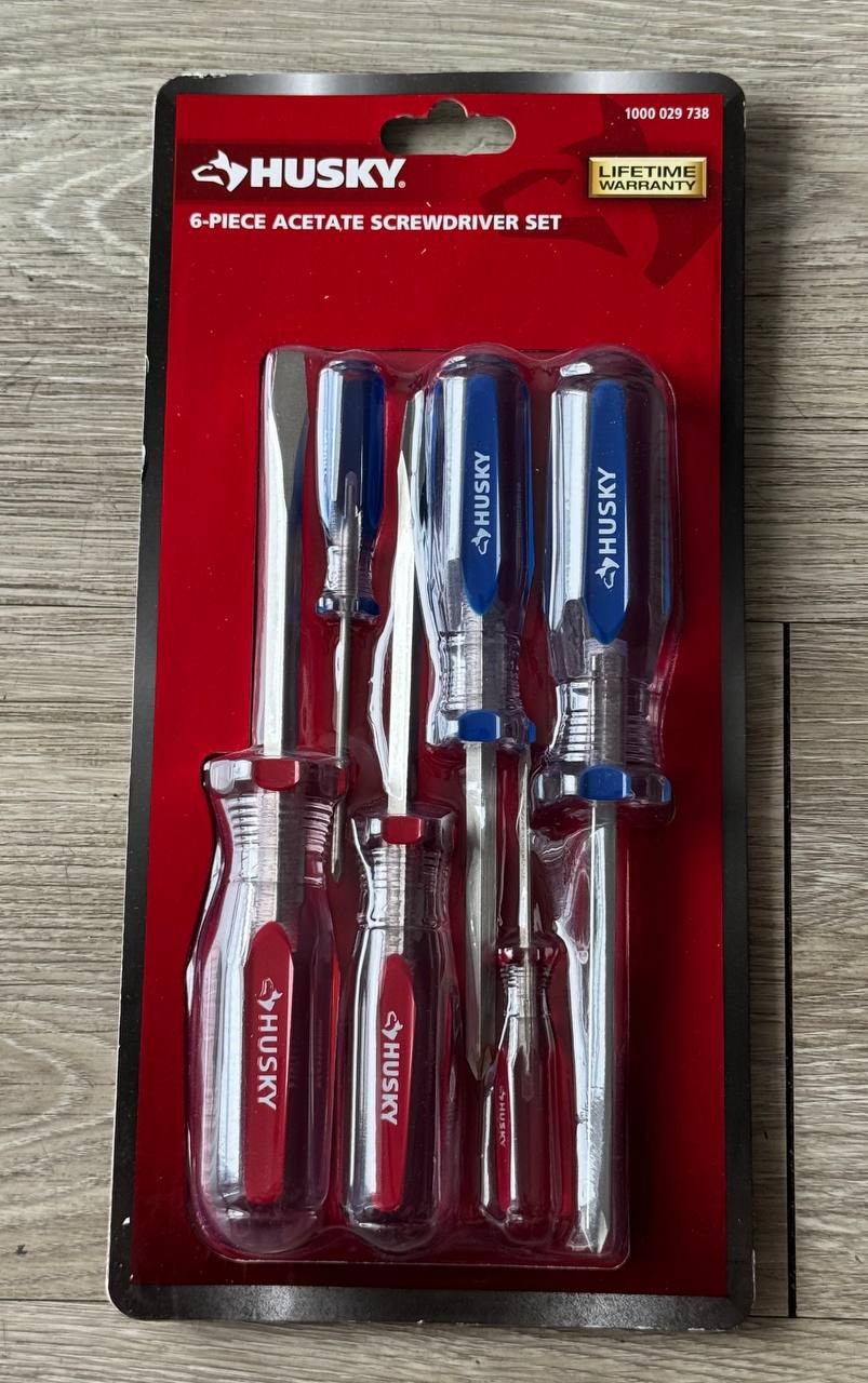 Husky 6-Piece Acetate Screwdriver Set Slotted & Phillips Lifetime Warranty New
