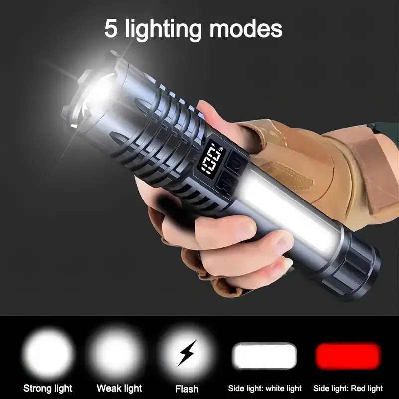 Rechargeable Long Distance LED Flashlight Tactical 5 Modes COB Side Lights