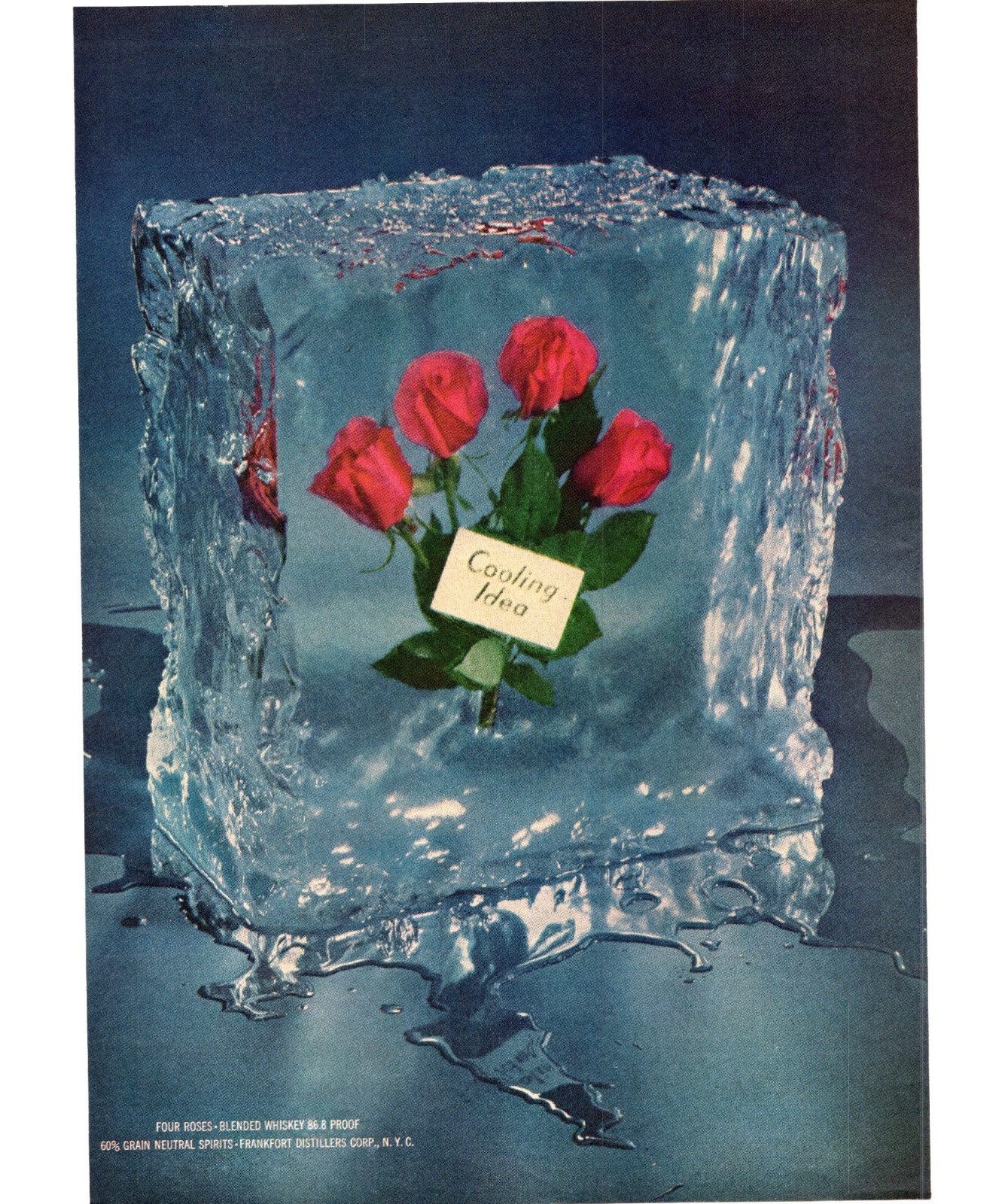 1952 Four Roses Bourbon Vintage Print Ad Fozen Ice Block Cooling Idea Wall Art