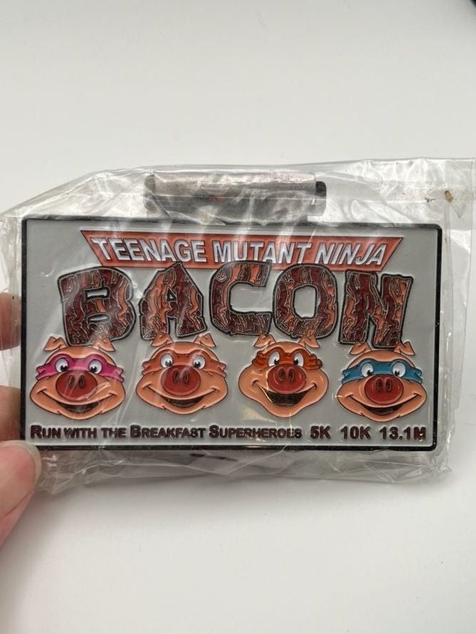 Teenage Mutant Ninja Bacon Run With The Breakfast Superheroes Virtual Race Medal