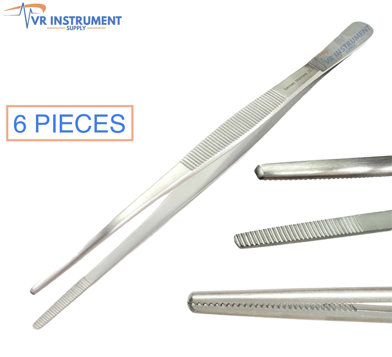 6 Pcs Dressing Tweezer Thumb Dissecting Forceps Serrated Tip Surgical Tools 8”