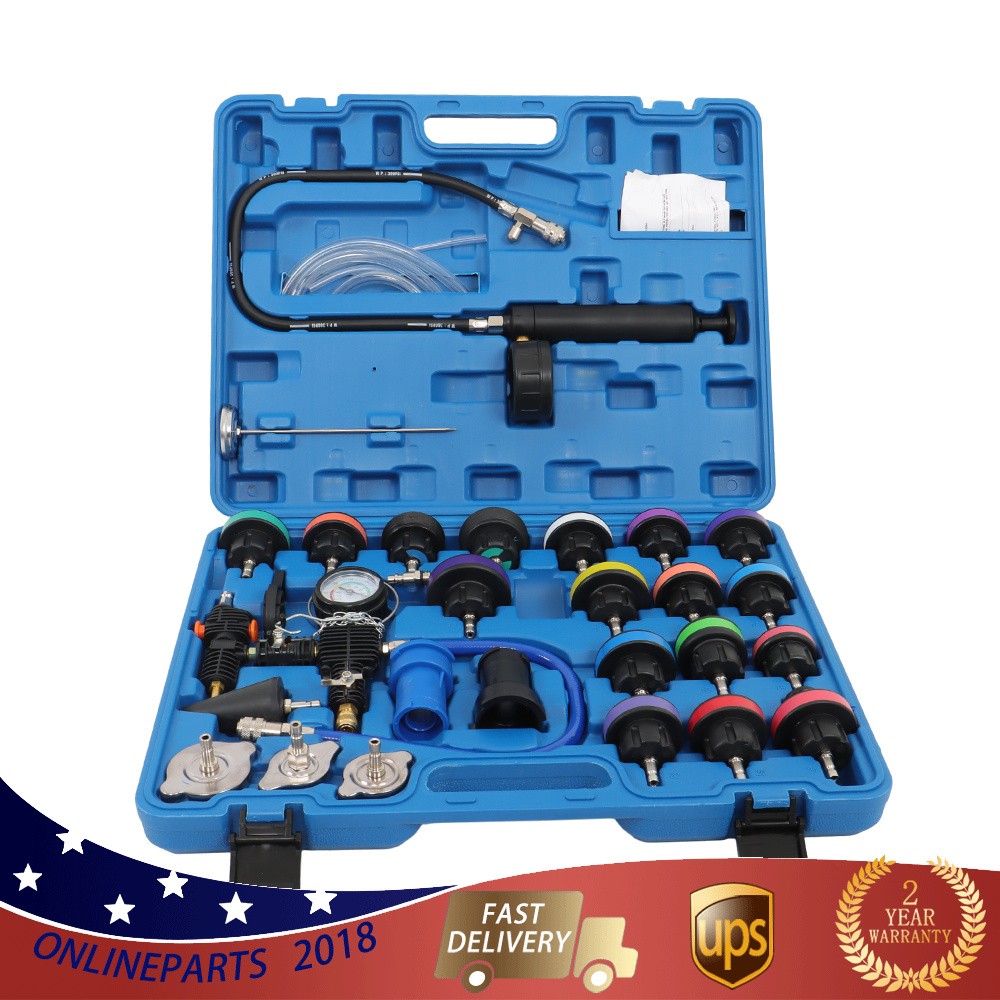 Red/Blue Radiator Pressure Tester, Vacuum Cooling System Tool Refill Kit 28Pcs
