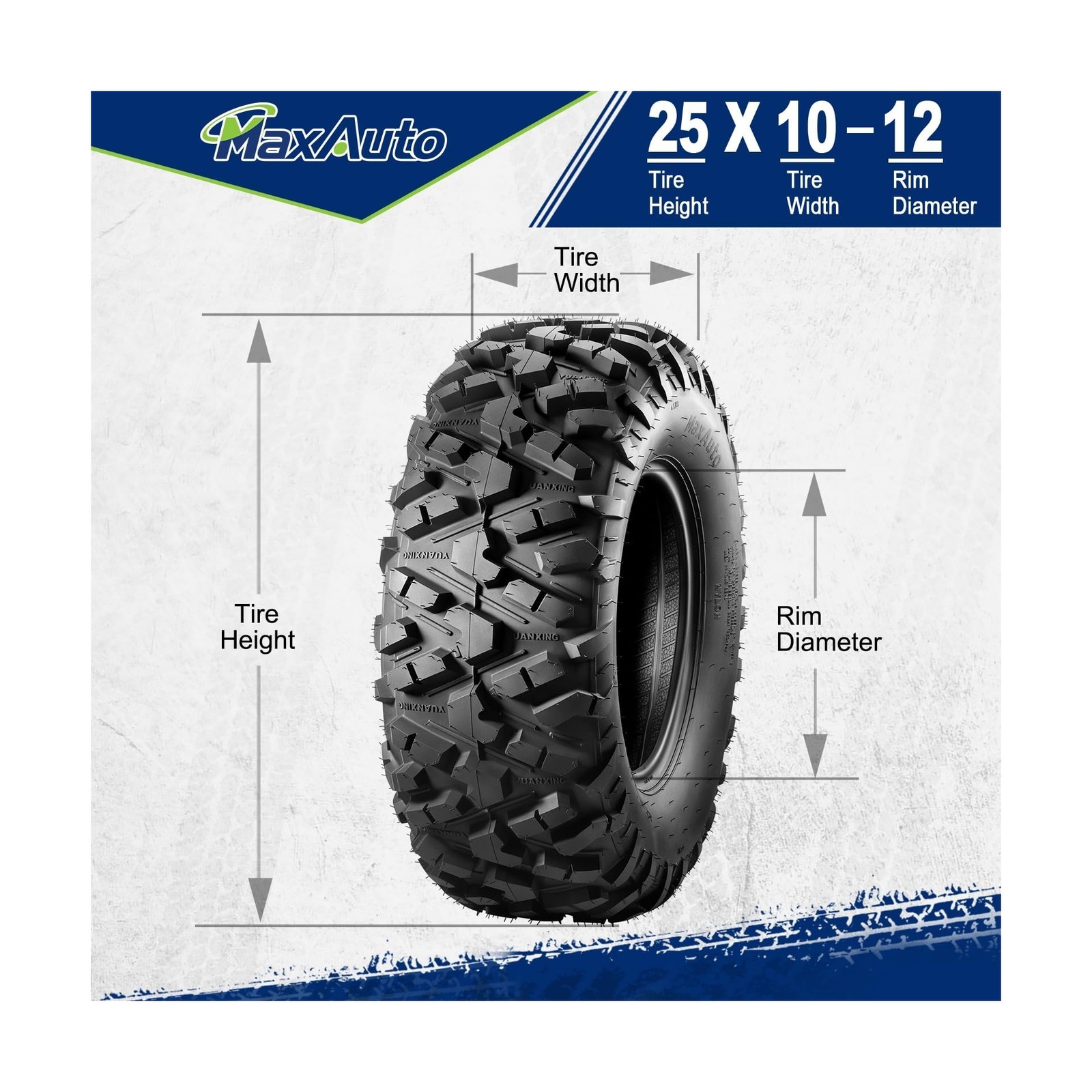MaxAuto Set of 2 AT25x10-12 ATV UTV Mud Sand Tires,25x10x12 All-Terrain Off-R...