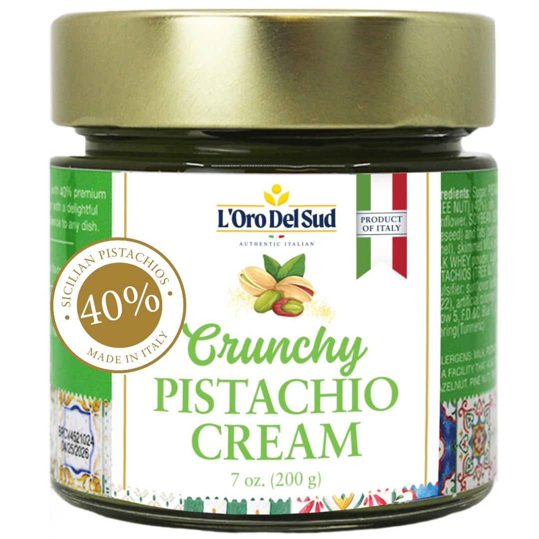 , Italian Pistachio Cream (Crunchy), 40% Pistachios– Sweet Sicilian Pistachio...