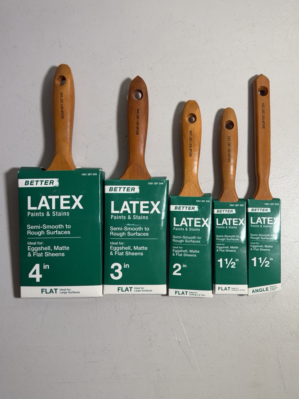 Lot of 5 Better Polyester Paint Brushes 4" 3" 2" Flat + 1.5" Angle