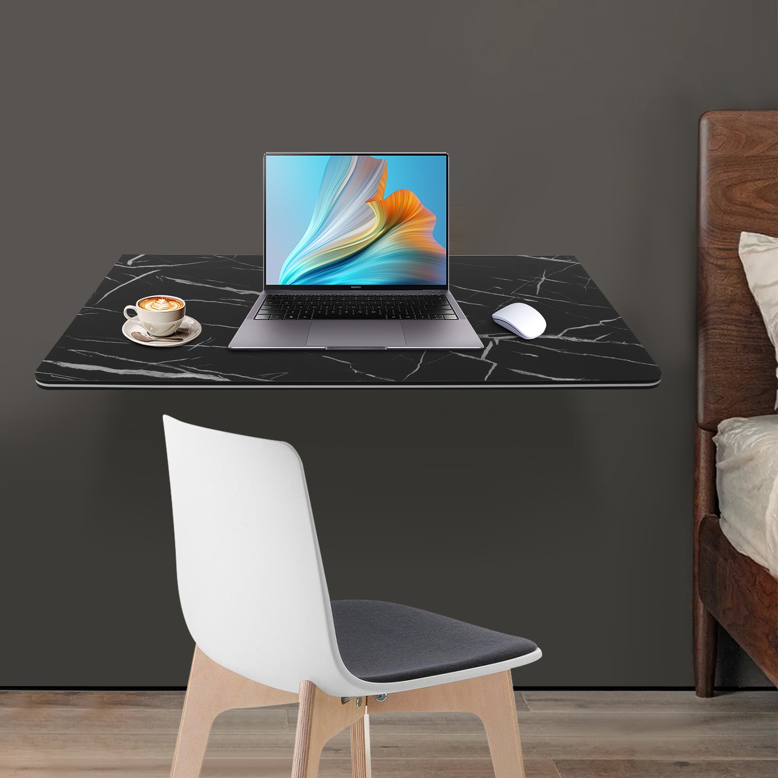 35.43x19.69in Black Wall Mounted Folding Table- Space-Saving Desk & Workbench