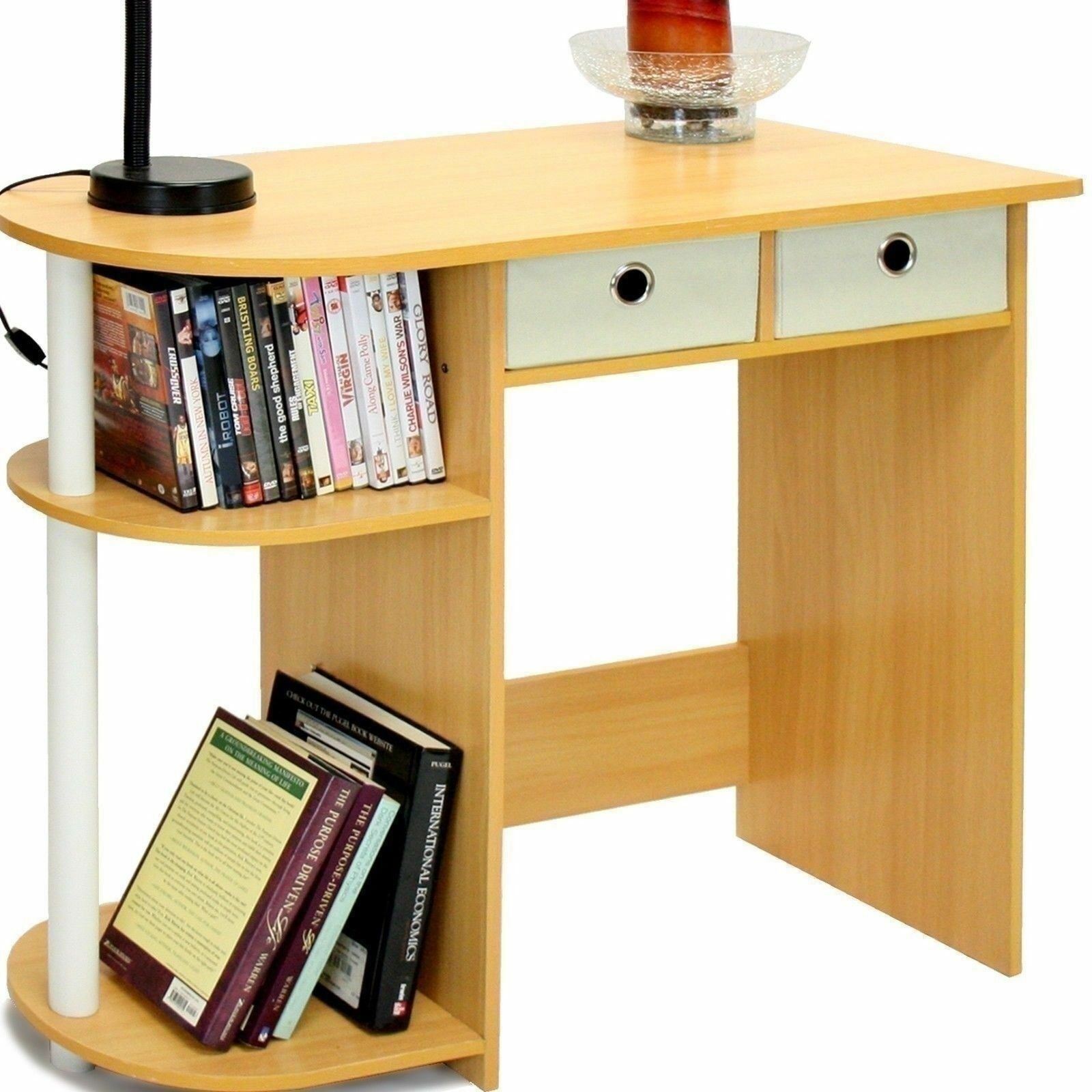Beech White Laptop Desk Computer Workstation Writing Table Storage Home Office