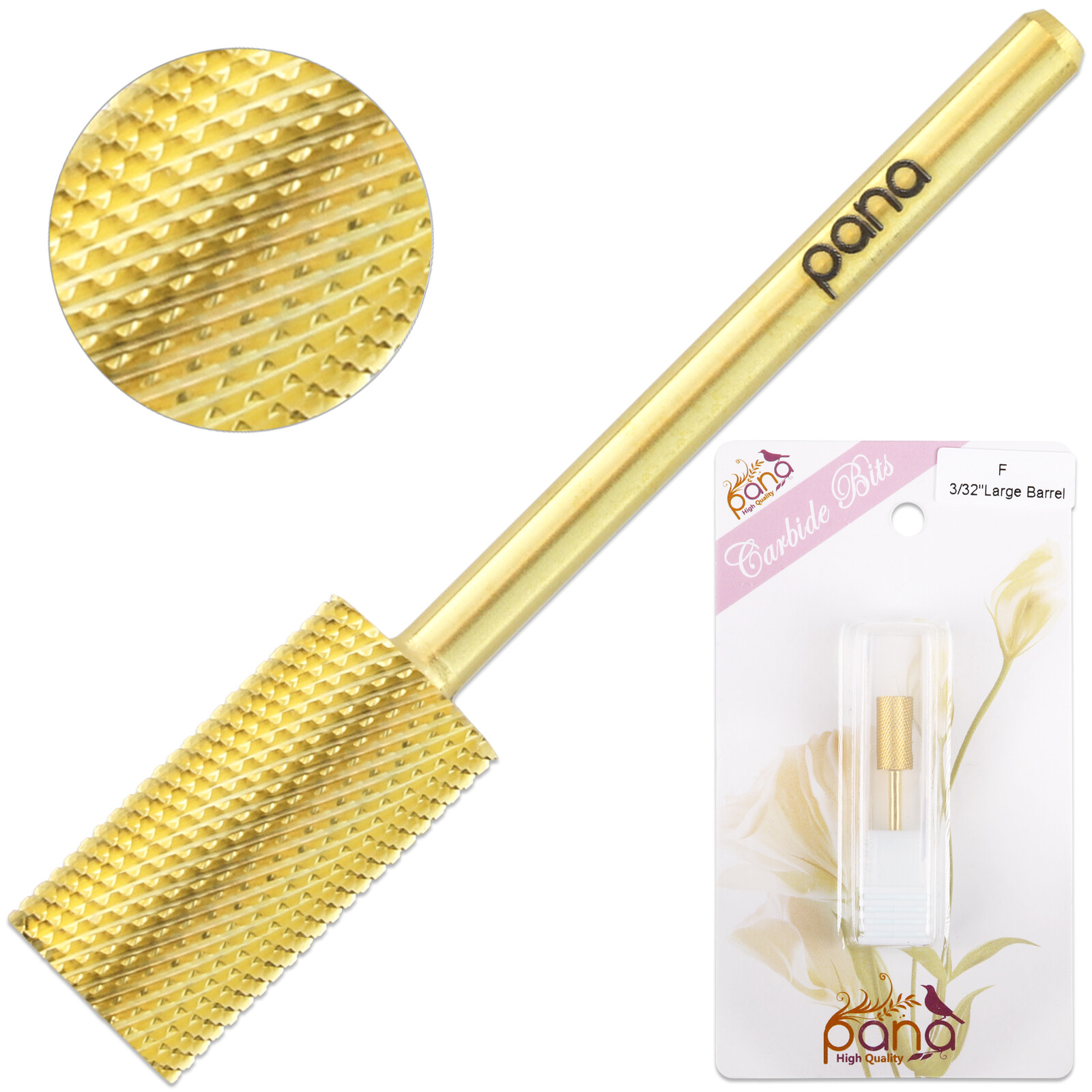 Professional Gold Large Barrel Nail Drill Bit Fine Grit