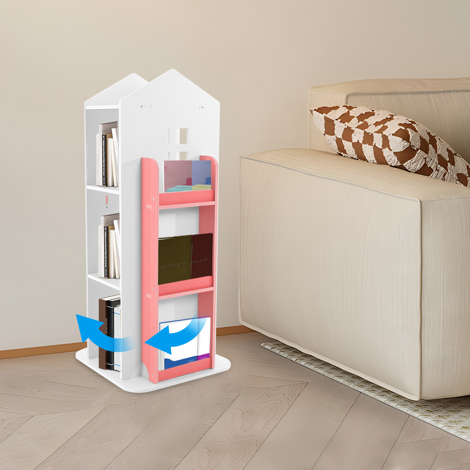 360° 4-Tier Rotating Bookshelf Freestanding Display Rack/ Bookcase Storage Shelf