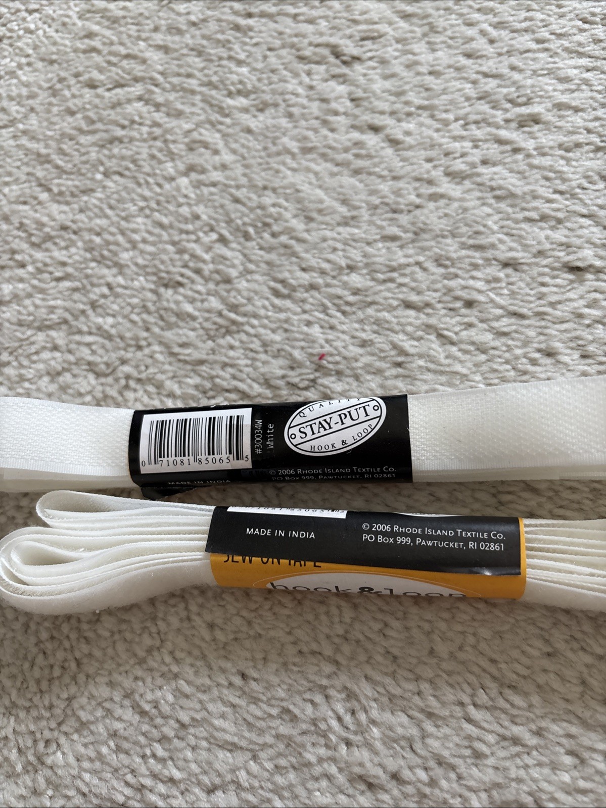Stay Put Sew-On Tape Hook & Loop Fastener- 3/4" x 1 Yard White Color Lot of 2