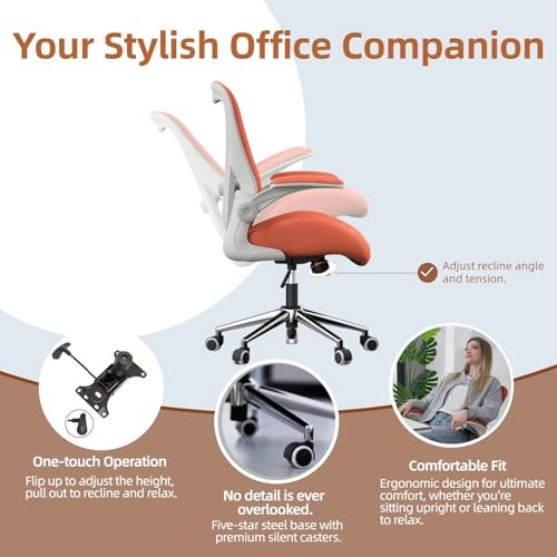 Ergonomic Office Desk Chair, Soft Fabric Thickened Curved Linen Fabric Orange
