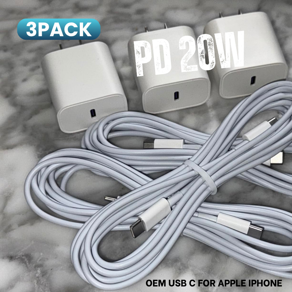 3X USB C For iPhone 17 16e 15 14 13 12 11 PD 20W Fast Charger Block Type C Cable