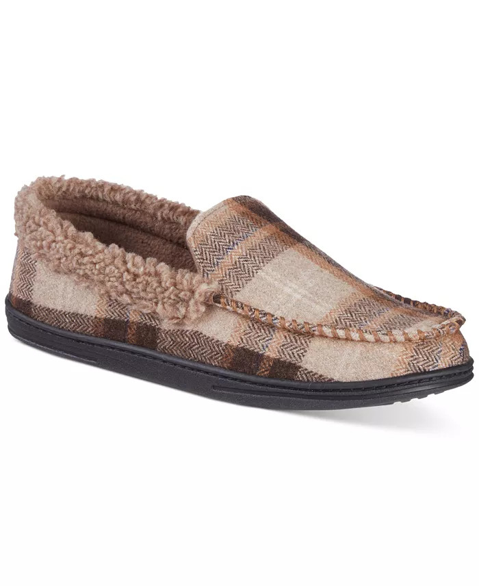 Isotoner Mens Brushed Knit or Plaid Lewis Moccasin Slipper Multi 2XLarge(13-14)