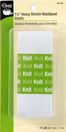 Dritz White Heavy Stretch Waistband Elastic 1-1/2" x 1-1/4 yards