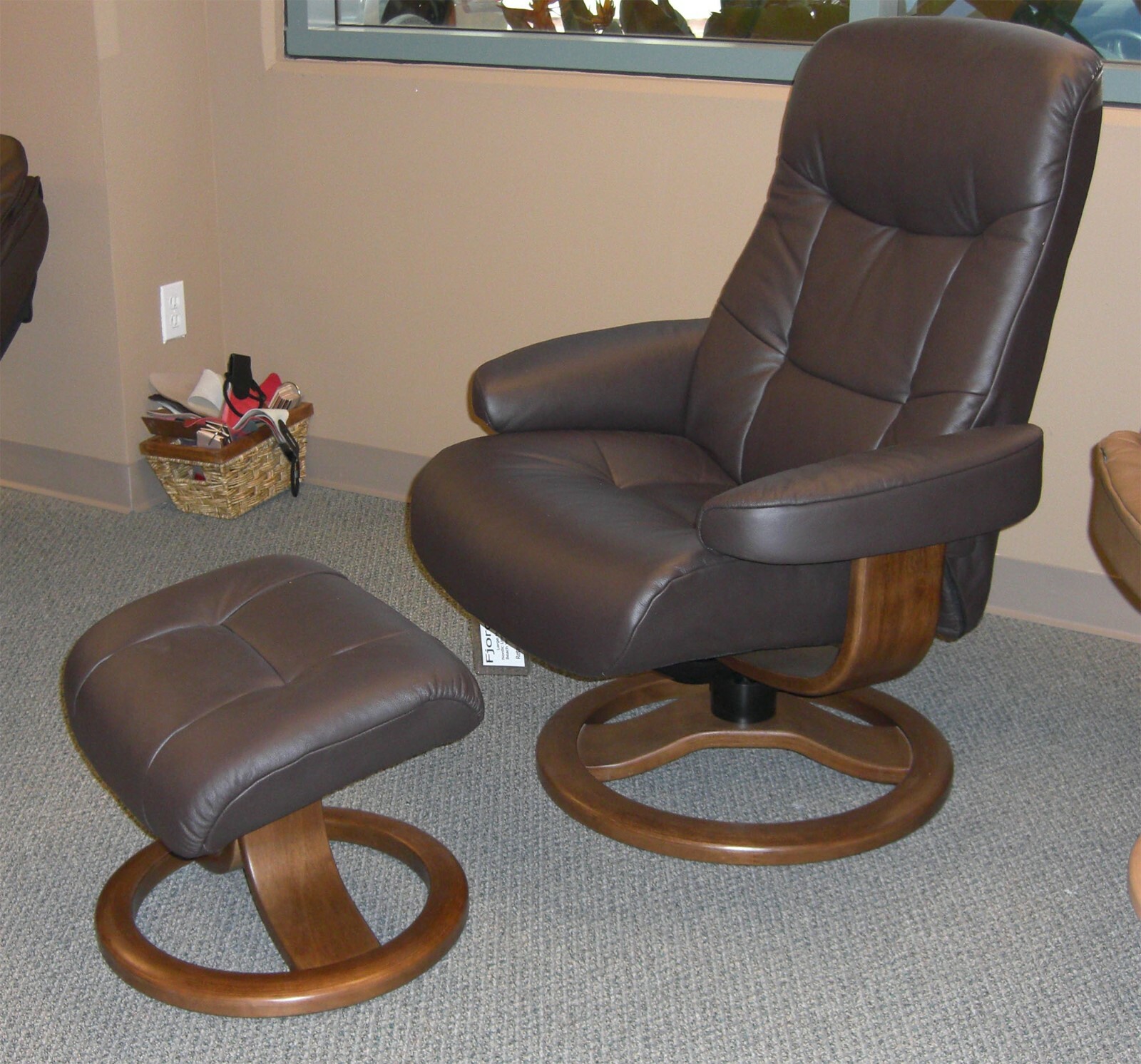 Fjords Muldal Large Recliner Comfort Chair - Havana Leather - Walnut Wood Stain