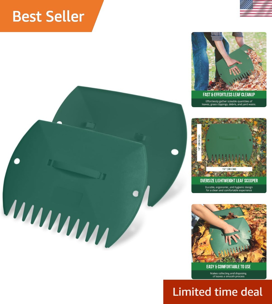Leaf Scoops Hand Rakes, Large Leaf Grabbers for Yard Work and Garden Use, Cle...