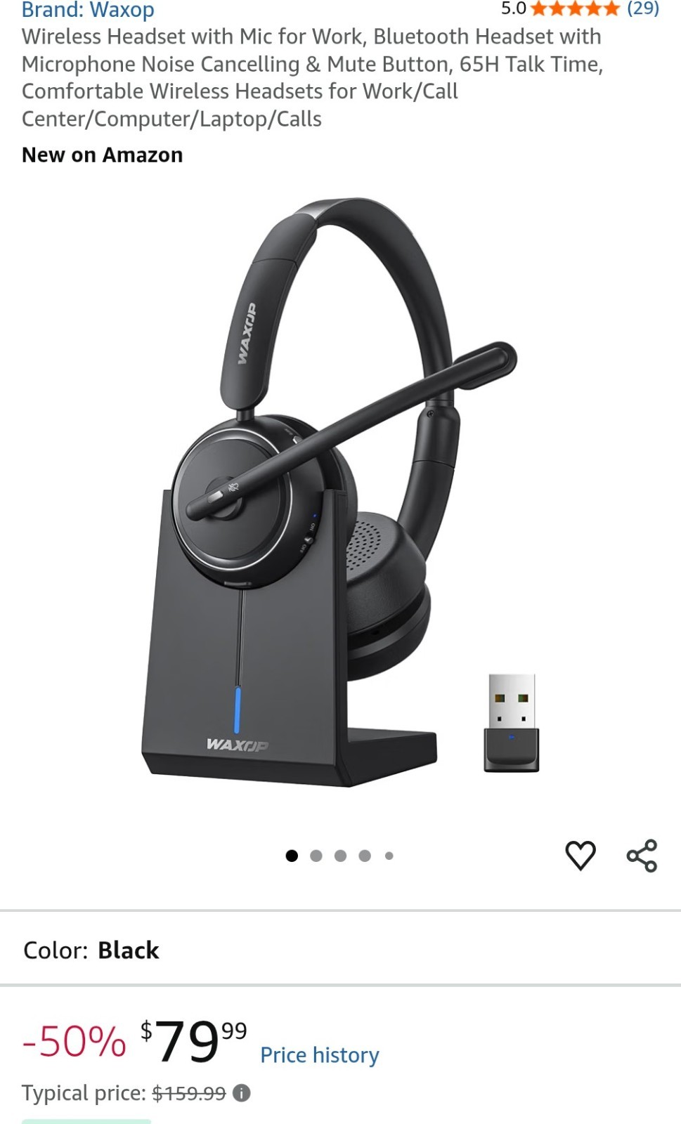 Waxop Wireless Headset For Work With Microphone And Noise Cancelling Black