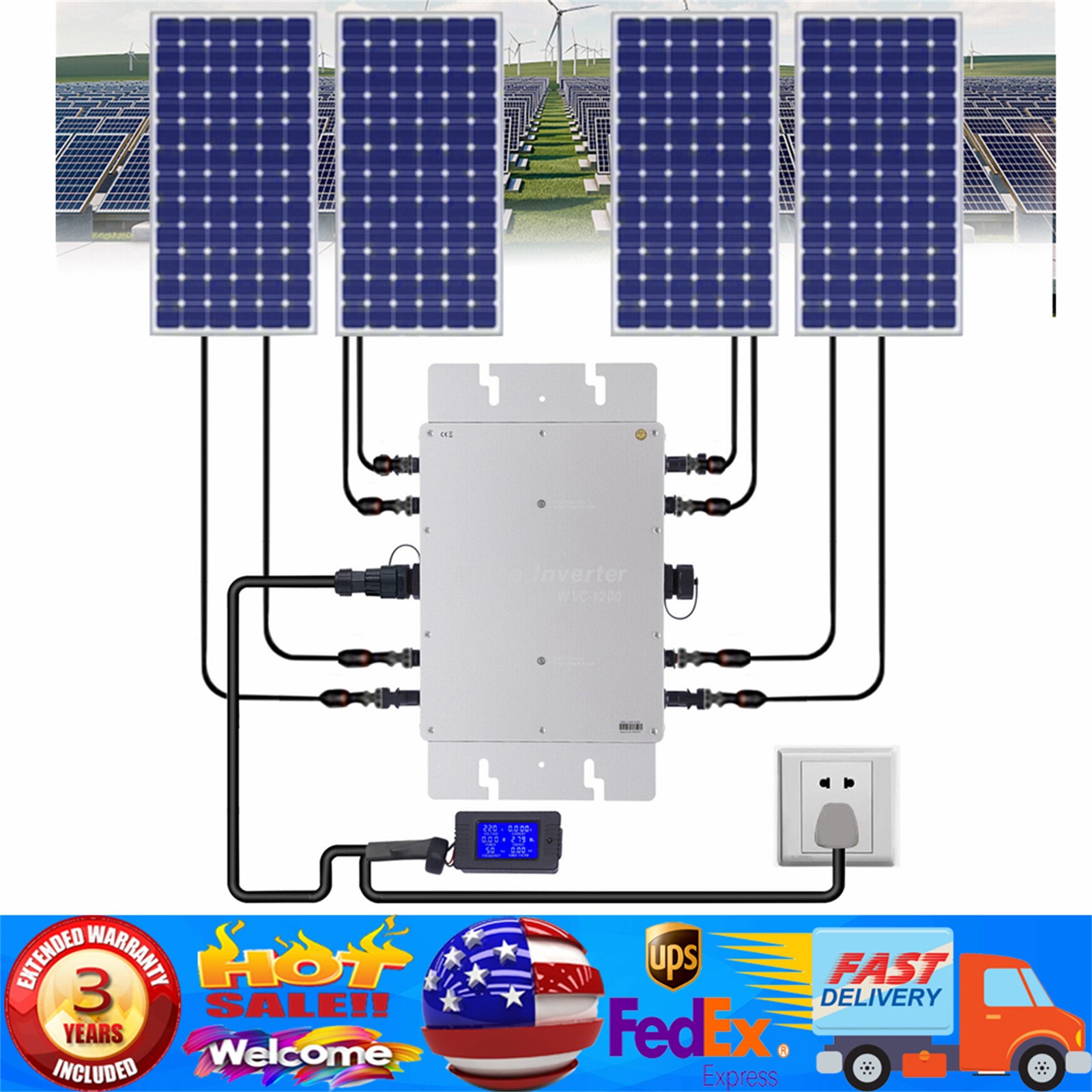 1200W Micro Solar Panel Smart Inverter Pure Sine Wave MPPT Grid Tie Inversor