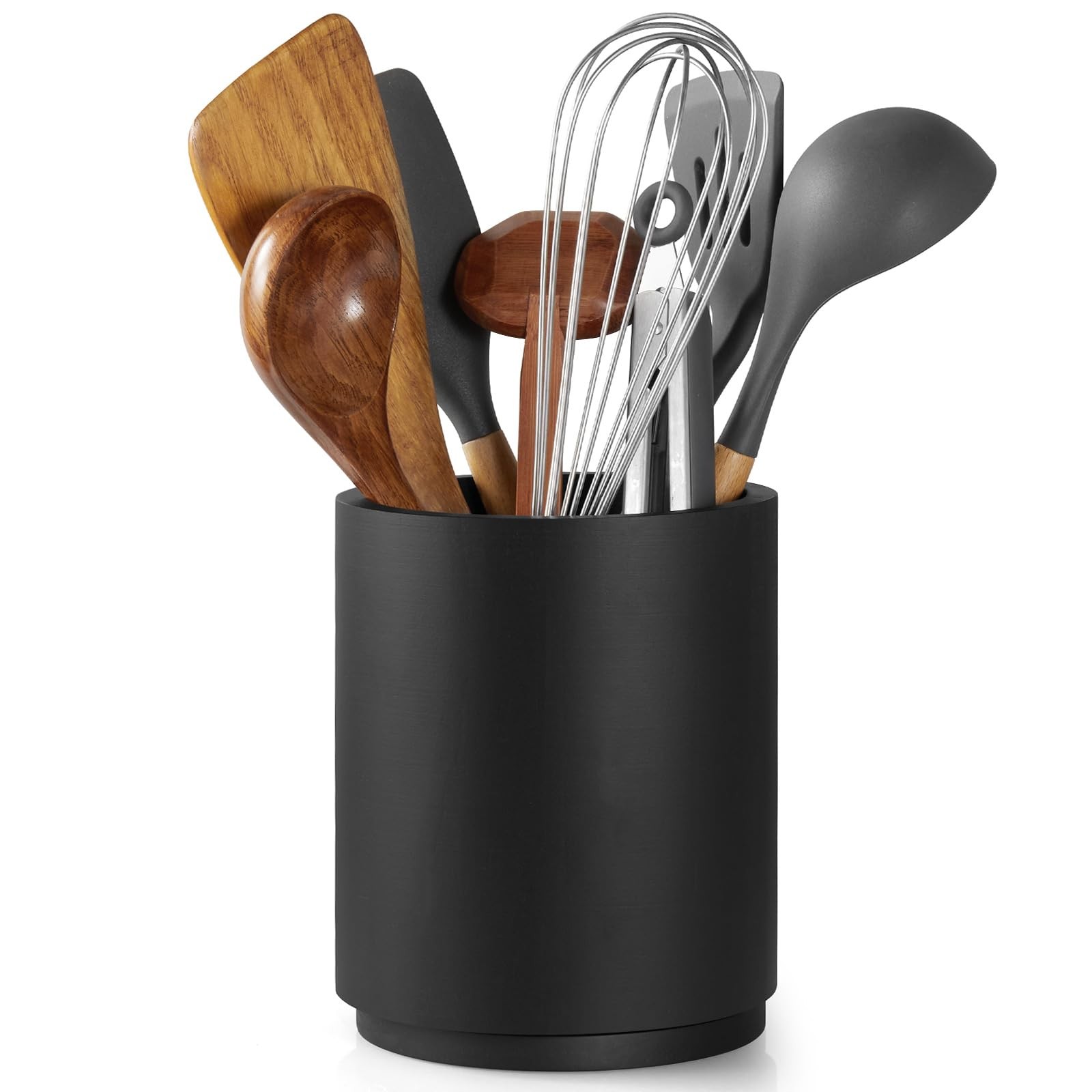 Wooden Utensil Holder, 360°Rotating 7.2" Utensil Holder for Kitchen Counter, ...