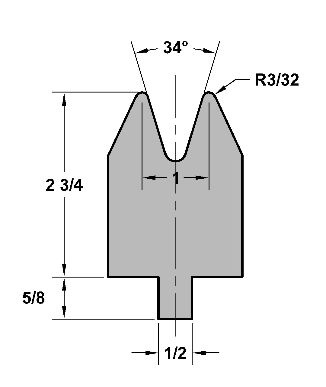 RITEWAY PRESS BRAKE DIE 30 DEGREE FORMING DIE #62 12 INCH