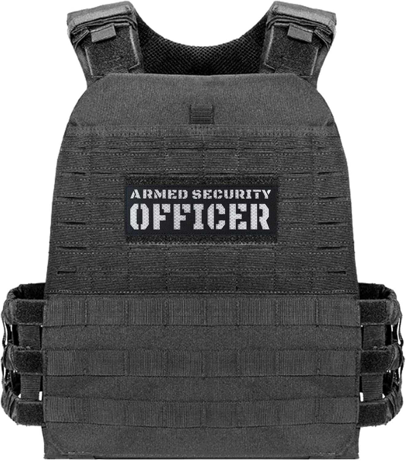 Reflective Security Officer Patch - Hook and Loop, Laser Cut (Black/White)