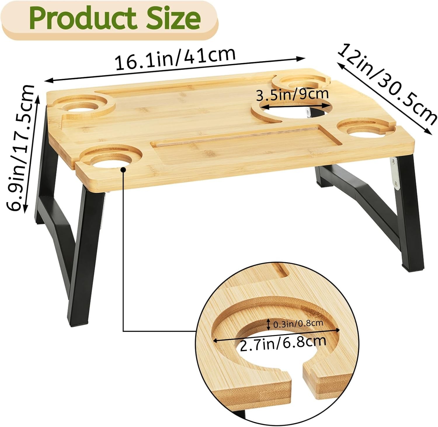 Portable Wine Picnic Table with Glass Holder, Foldable Durable Picnic