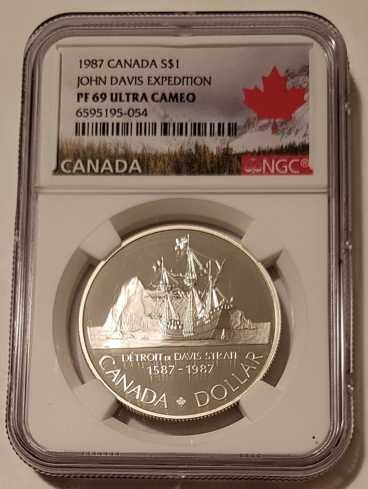 NGC Canada 1987 Silver Dollar John Davis Expedition PF69 UC Maple Leaf Label