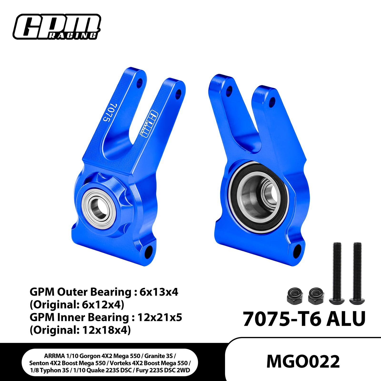 GPM Alloy 7075 Rear Hub Larger Inner Bearings ARRMA 1/10 Gorgon Mega 550 QUAKE