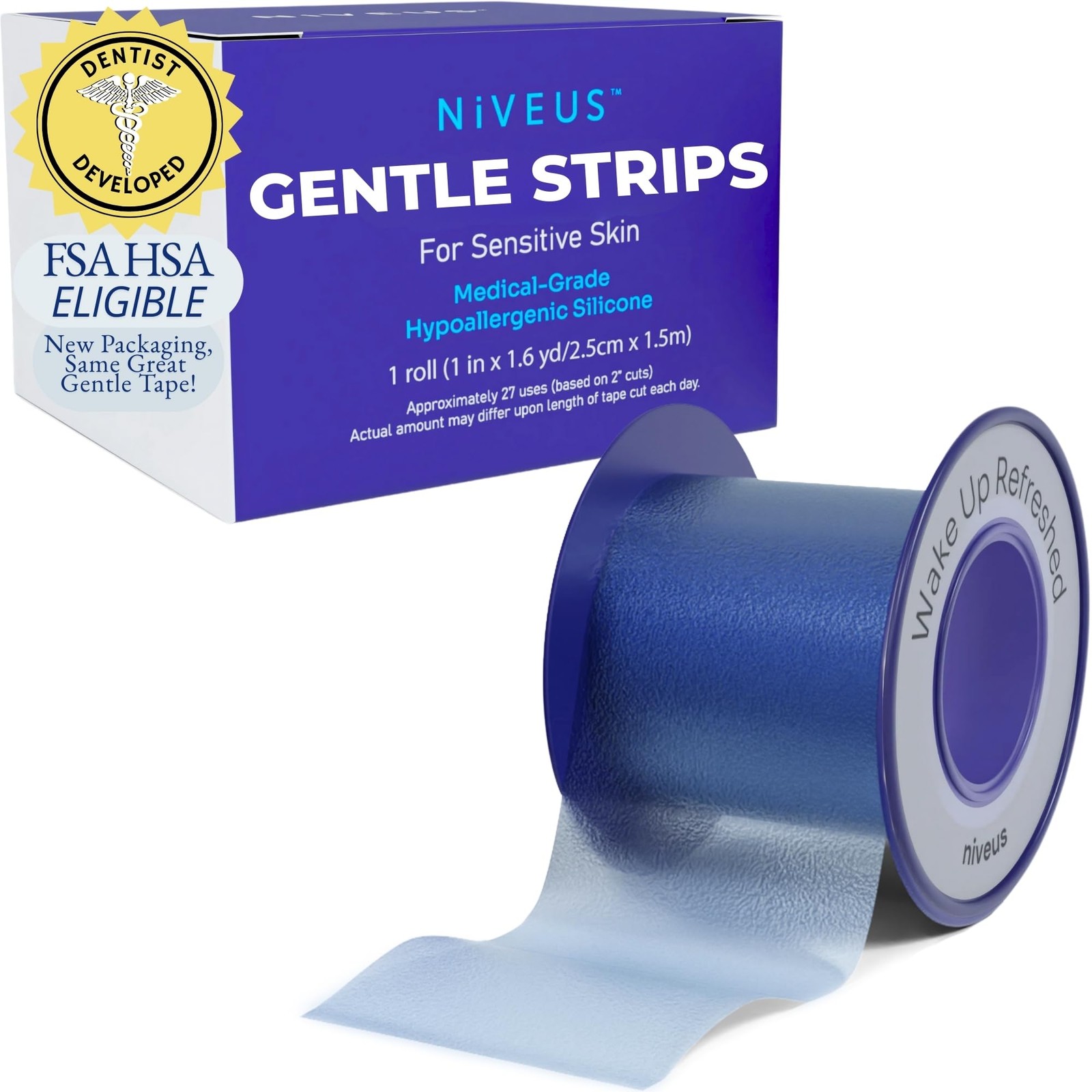 Niveus Gentle Silicone Tape Strips - Dentist Developed, 1 Blue Roll,