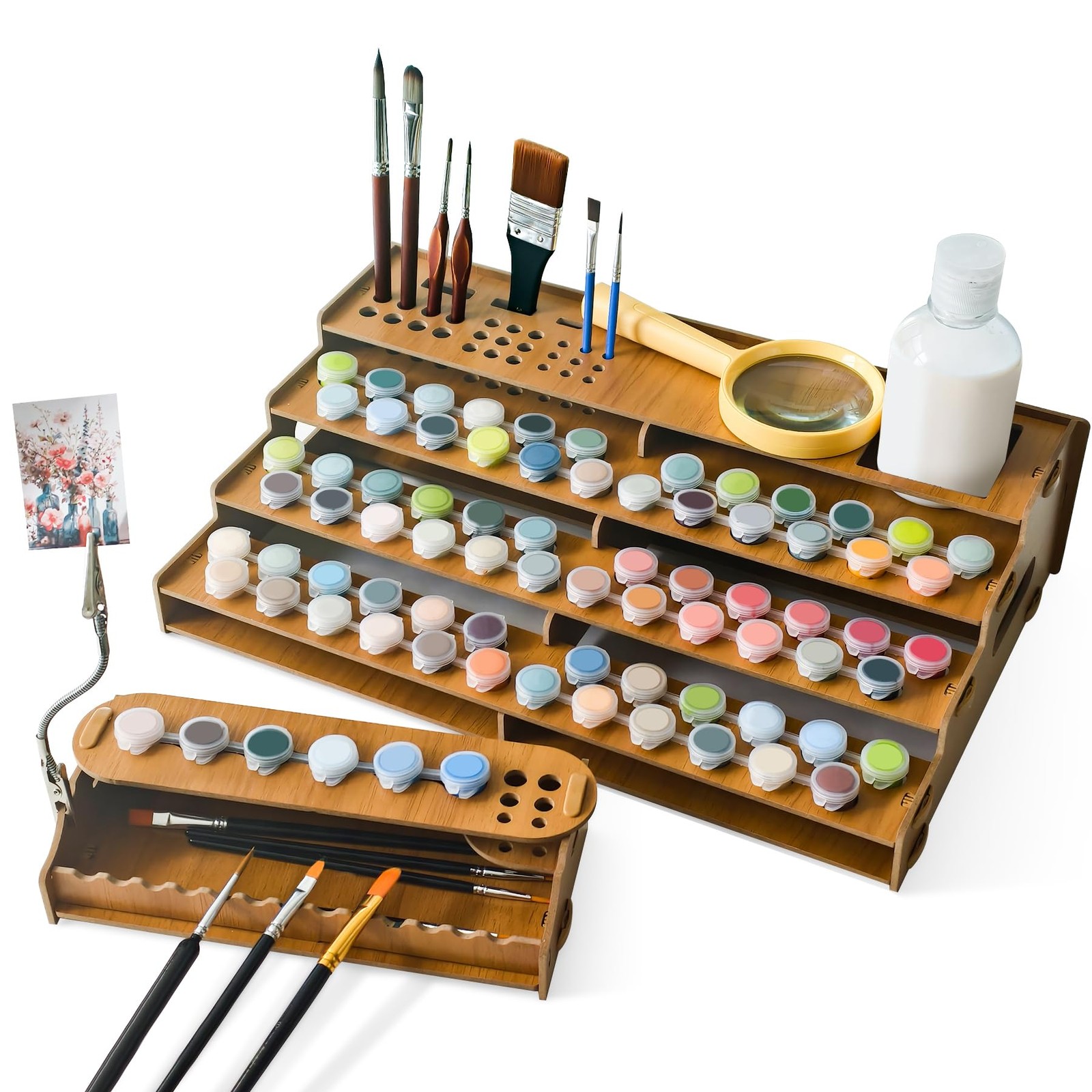 Wooden Organizer Rack for Paint by Numbers – Storage 78 Pots & 35 Brushes, Pa...