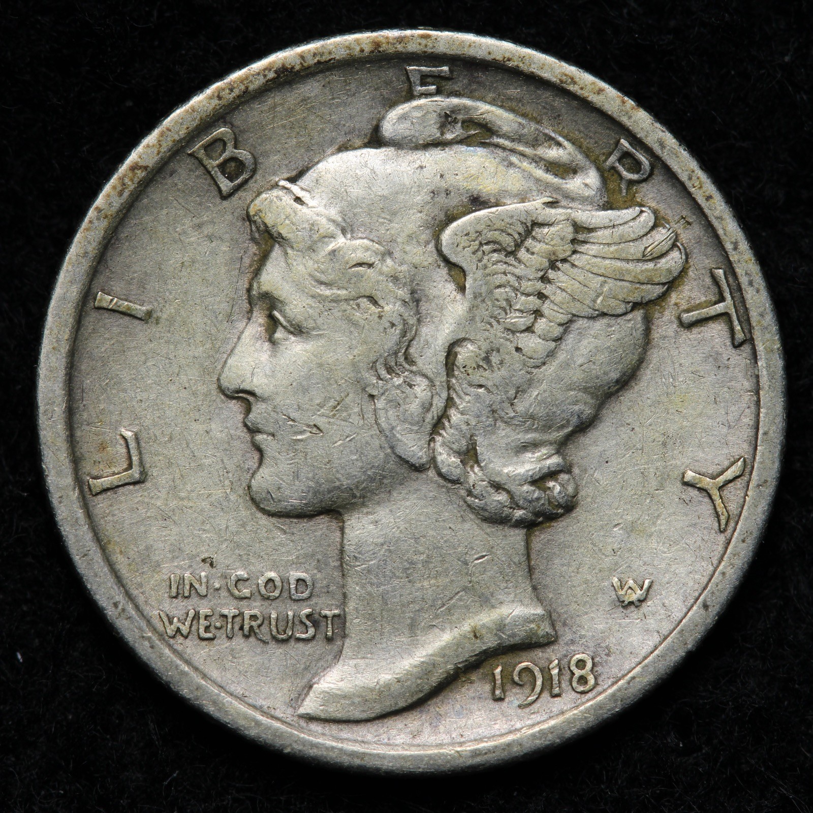 1918 Mercury Silver Dime AU E323 GWXNU