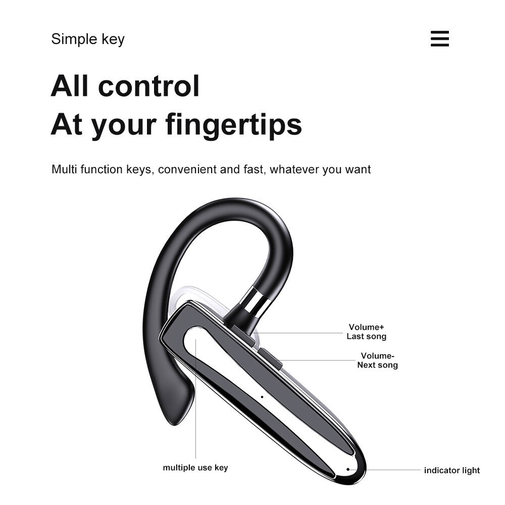 Bluetooth 5.3 Wireless Earpiece Headset Driving Trucker Earbuds Noise Cancelling