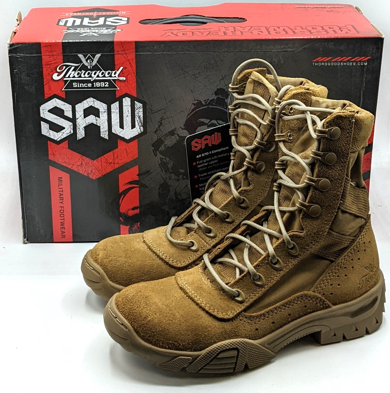 Thorogood SAW Men's 8" AR-670-1 Tactical Military Boots [Coyote Brown, US 13.5]