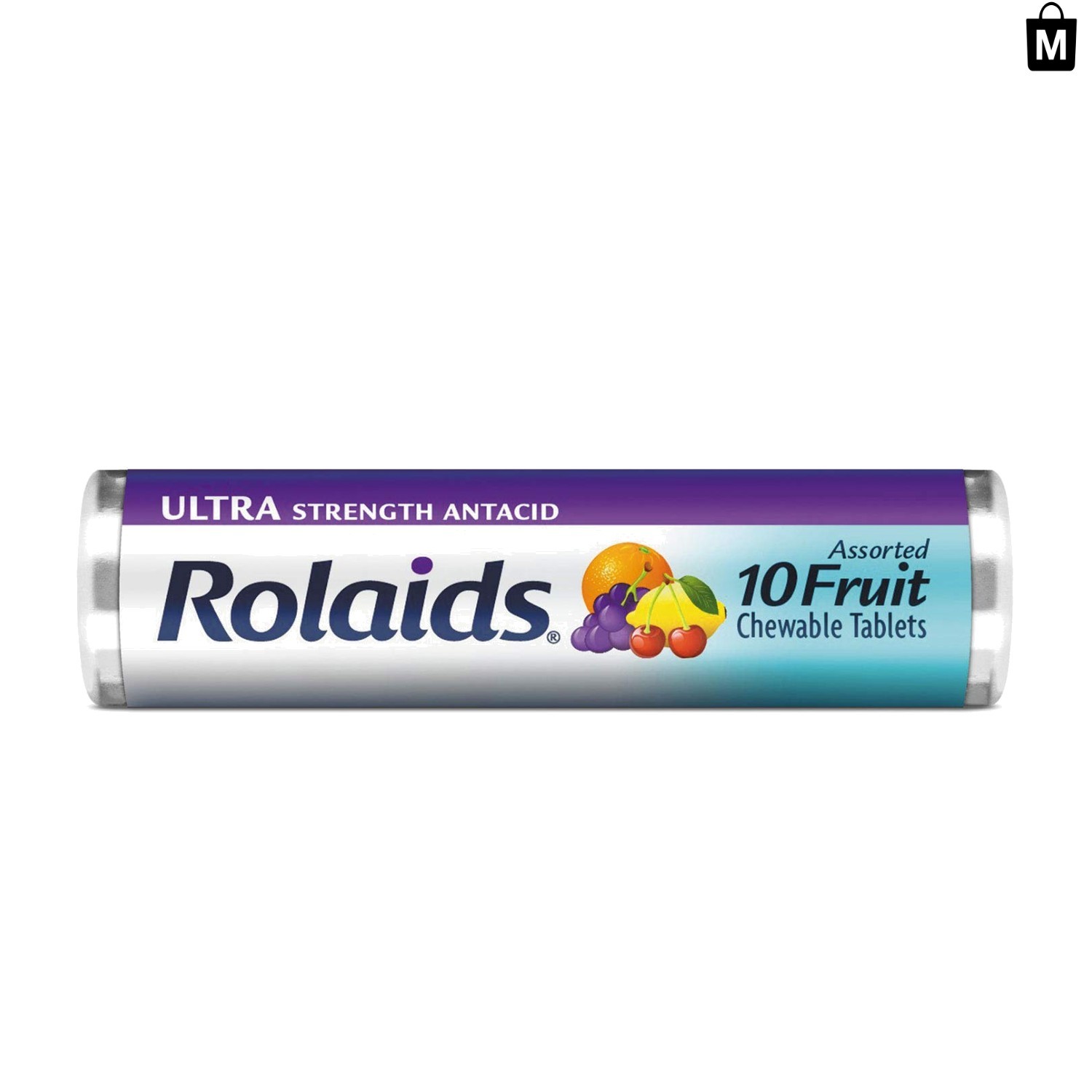 Easy-to-Take Ultra Strength Antacid Tablets, Assorted Fruit, 10/Roll, 12 Rolls