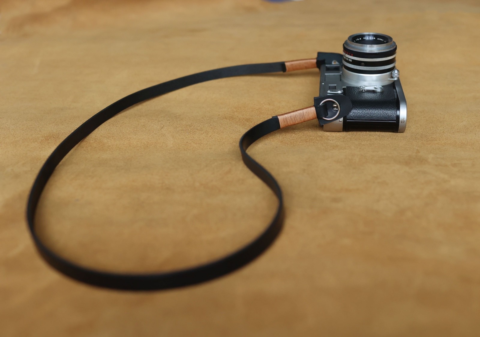 Windmup 10mm Black Leather Camera Neck Strap — Handmade Minimalist Elegance