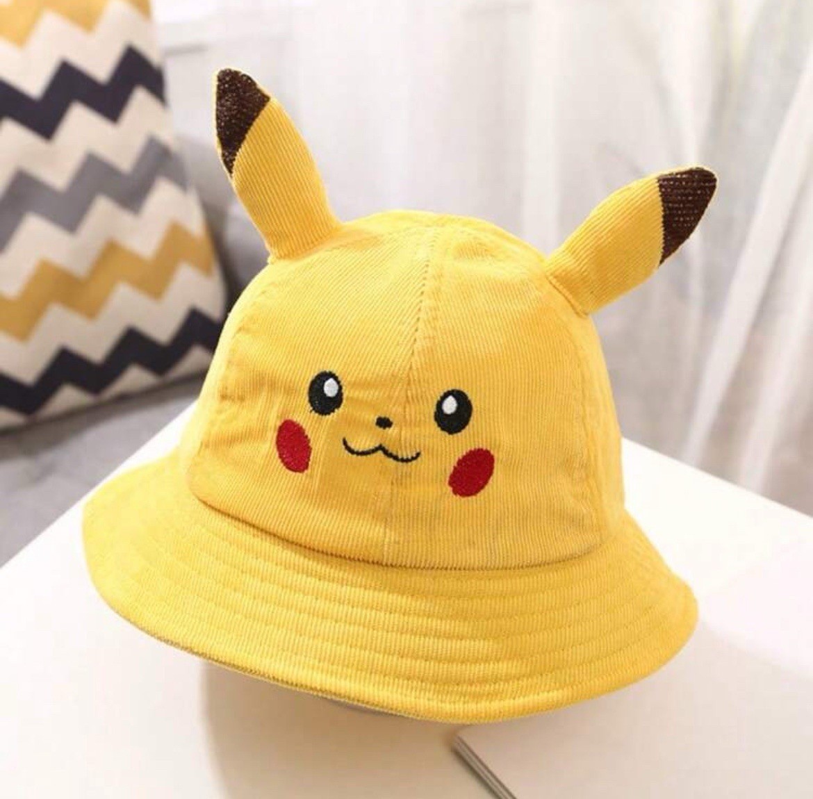 NEW Pokemon PIKACHU Ears BUCKET HAT Yellow UNISEX Men’s CORDUROY Sun Hat ADULT