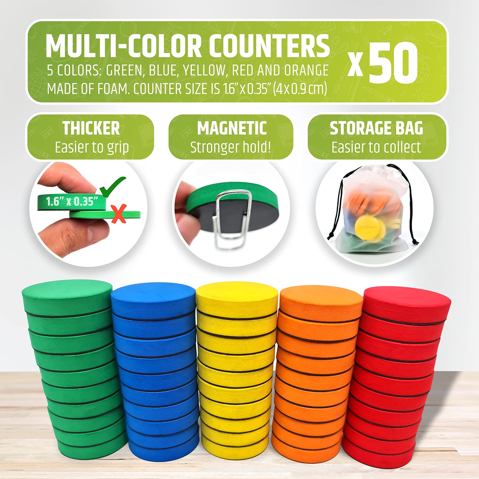 Magnetic Ten Frame Set: 4 Durable Ten-Frames + 50 Colorful Counters + 50 Math...