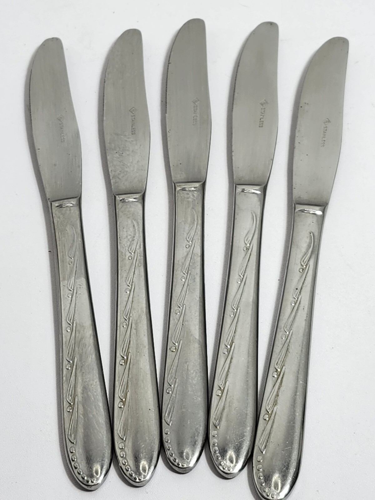 SET 5 VINTAGE Teaneck Pattern CG Stainless Steel DINNER KNIVES Japan 60s  8.5"L