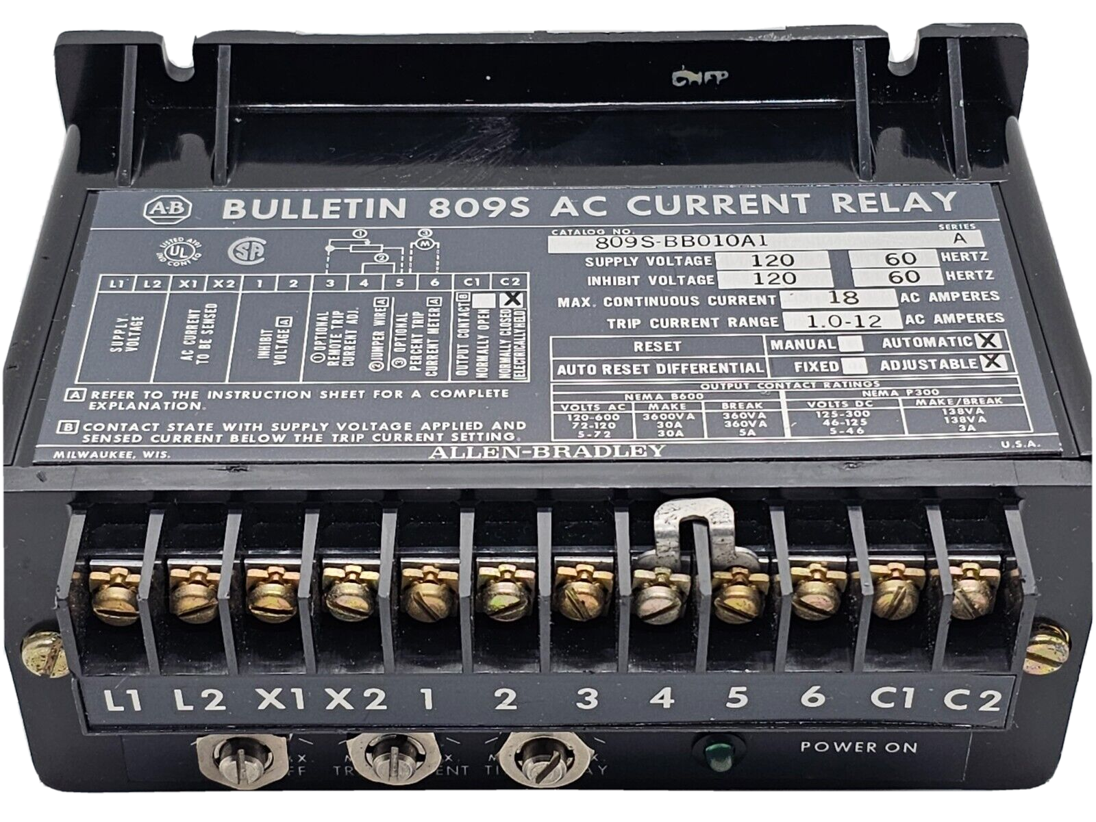 NEW Allen Bradley 809S-BB010A1 /A Current Relay Solid State AC 1-12A 809SBB010A1