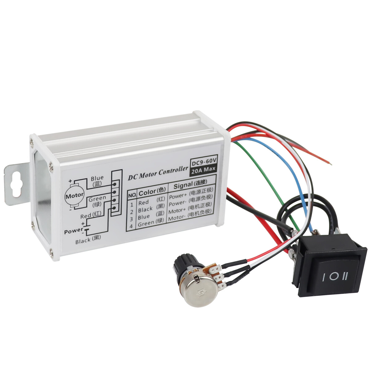 PWM DC 9-60V Max 20A Motor Varible Speed Controller CW CCW Reversible Switch