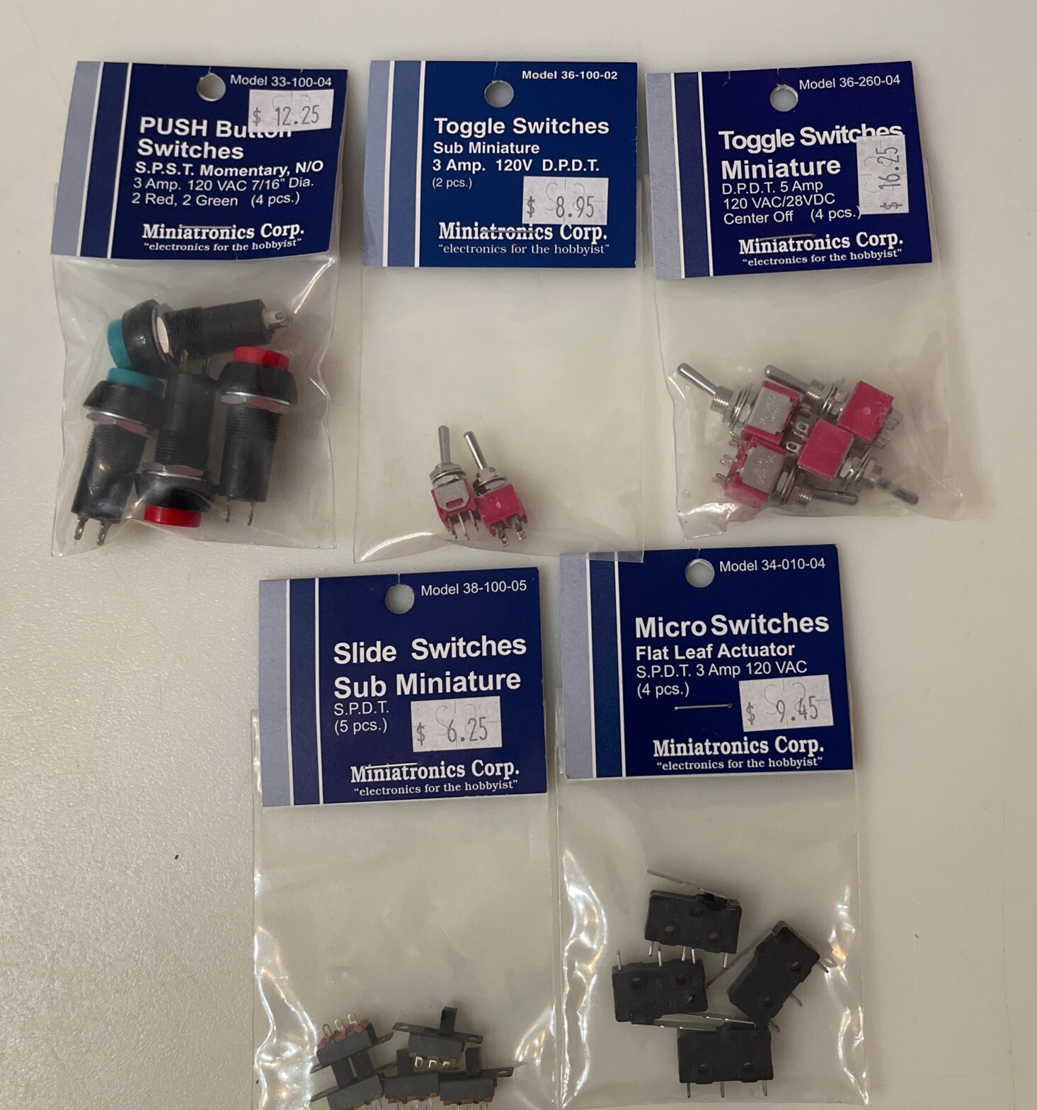 Miniatronics Lot  Push Button, Micro, Toggle, Slide Switches 5 Packages