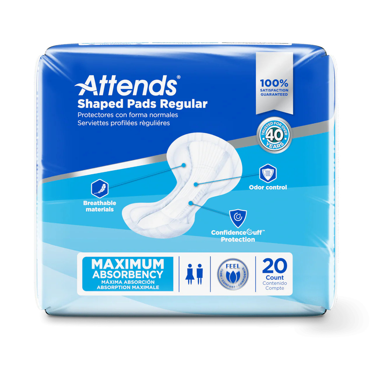 Attends Shaped Pads Regular, Maximum Absorbency