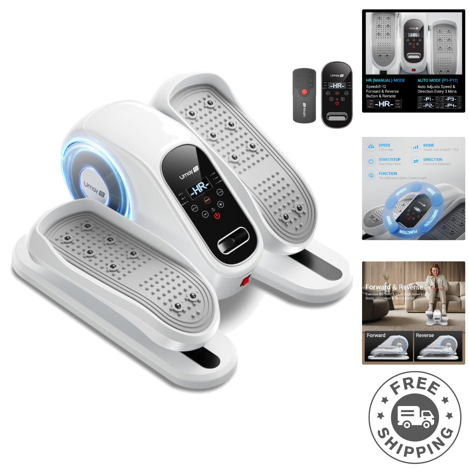 Compact Electric Elliptical Machine for Seniors with Remote & Mute Function