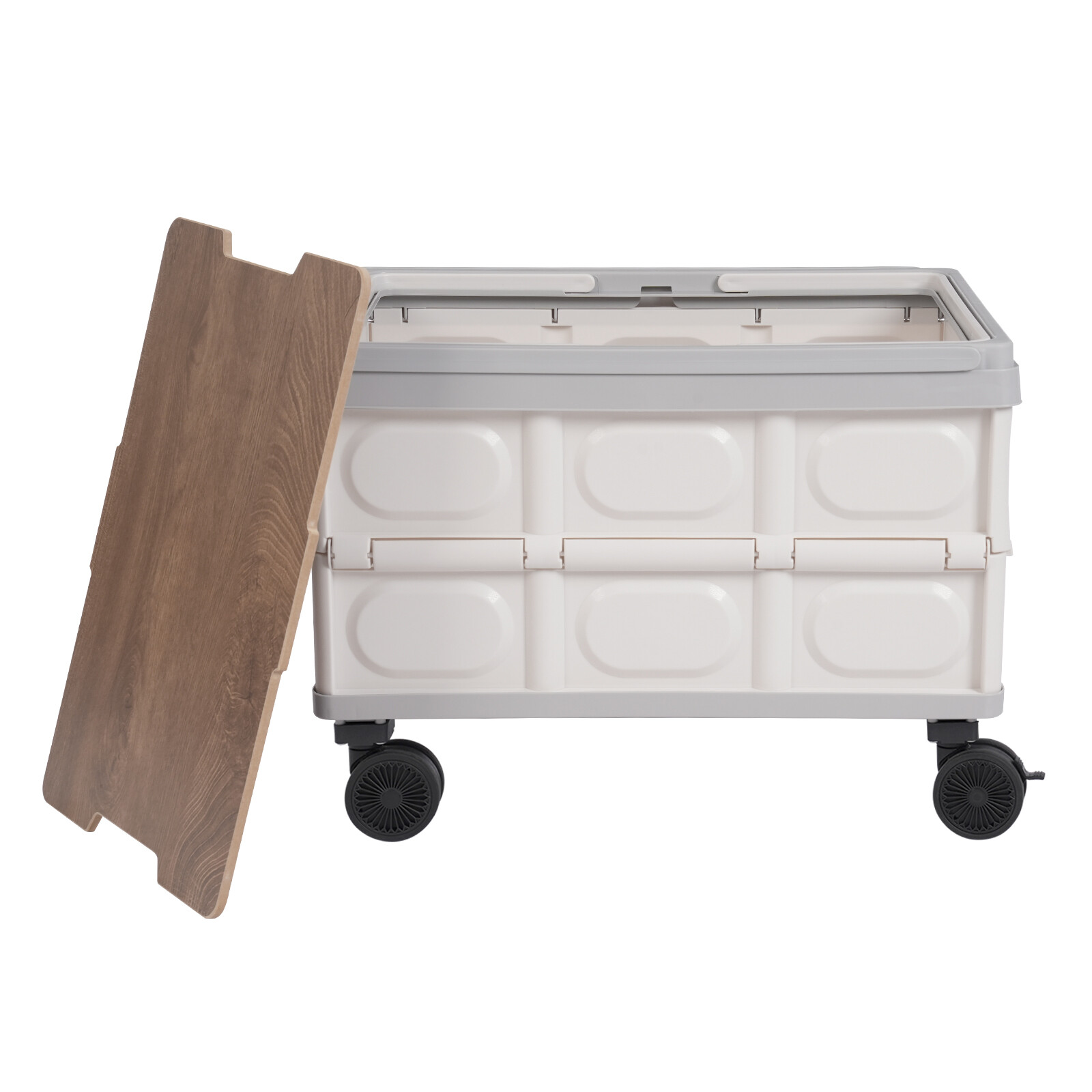 55L Large Capacity Rolling Cart Foldable Organizer Box for Outdoor Store Gray